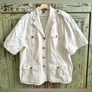 Ralph Lauren Women's White Linen/Cotton Jacket w/Epaulette & Eagle Crest Buttons